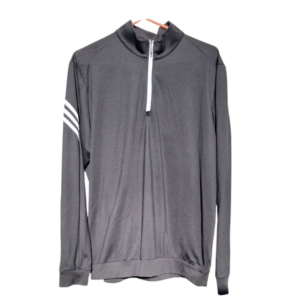 Adidas Golf Mens Climalite Quarter Zip Pullover Black Size L 3-Stripe RN 88387